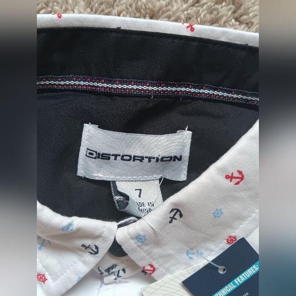 Boys' White Anchor Print Button Down Shirt - Picture 3 of 3